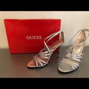 Guess silver leather heels, size 6 1/2 NEW IN BOX!
